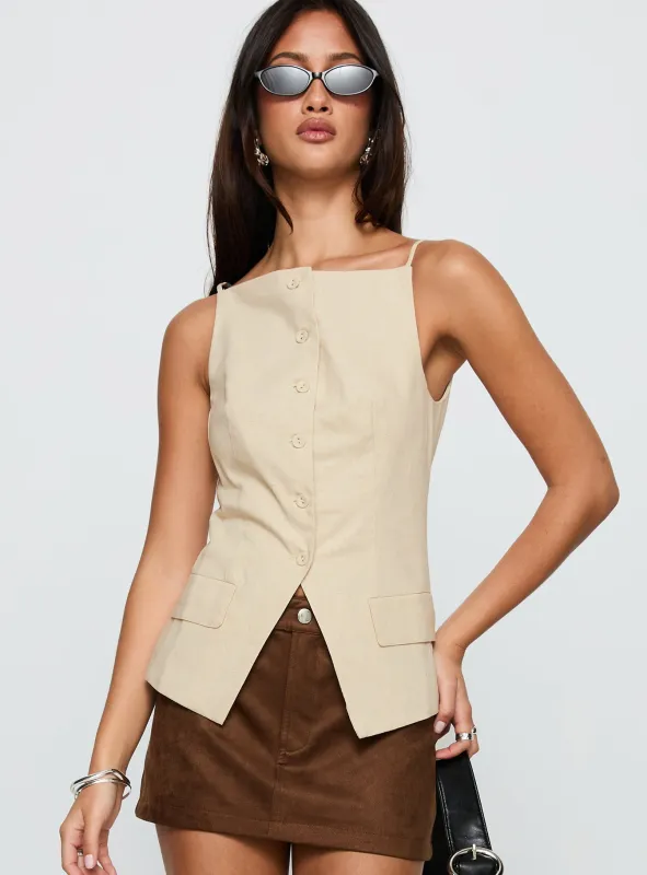 Embark Button Up Top Beige sold by Princess Polly