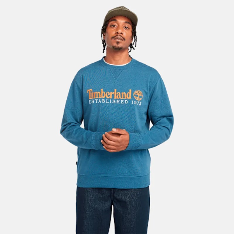 Timberland Men's Established 1973 Embroidered Logo Crew Neck Sweatshirt in Dark Denim sold by Timberland