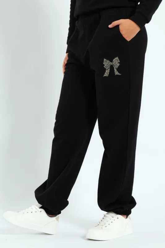 Girls Bow Iconic Fleece Jogger - Black sold by Edgars