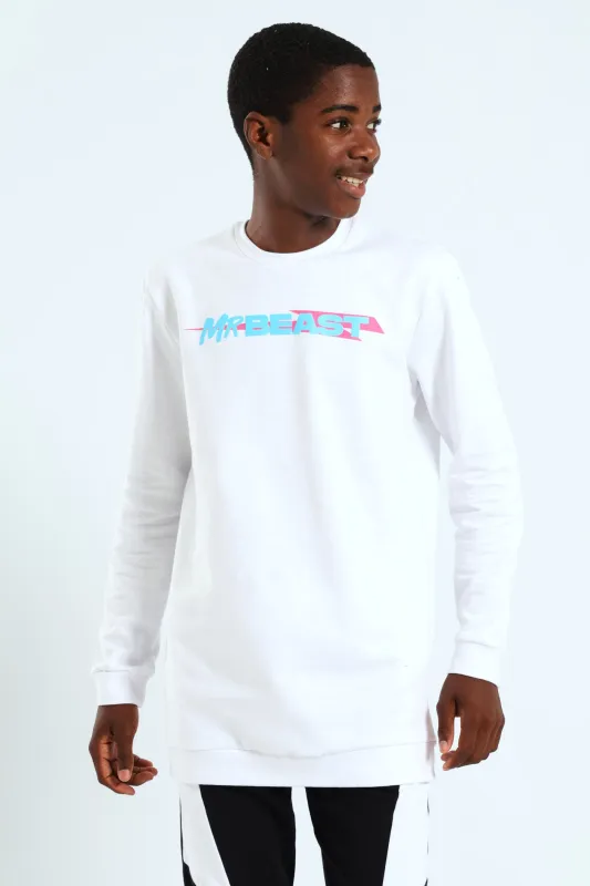 Boys Mr Beast Front & Back Crew Top - White sold by Edgars