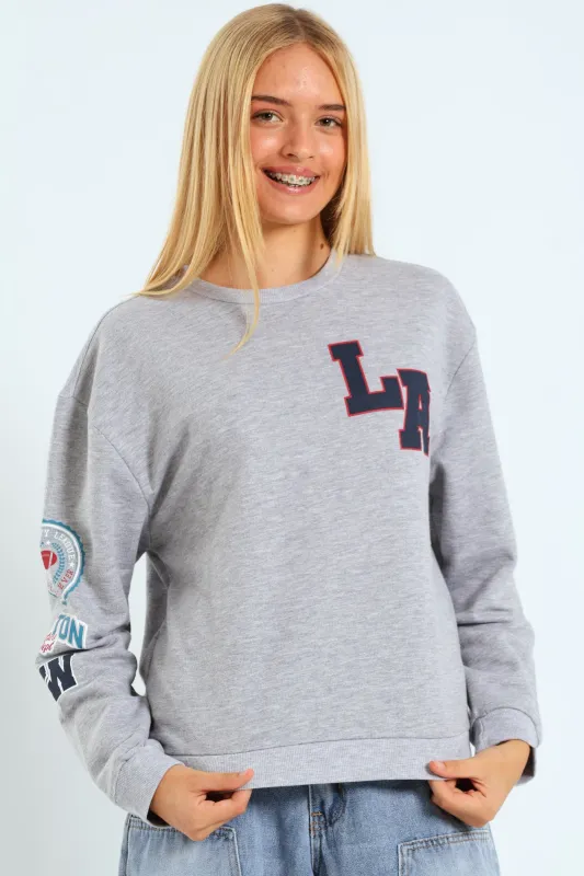 Girls LA Crew Oversized Sweatshirt - Grey Melange sold by Edgars
