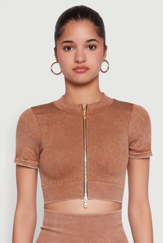 Daisy Seamless Double Zip Front Crop Top sold by Rainbow