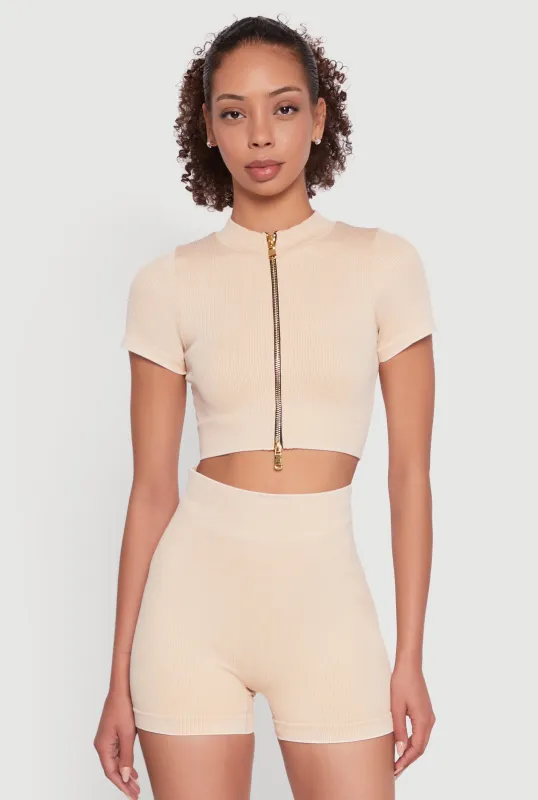 Daisy Seamless Double Zip Front Crop Top sold by Rainbow
