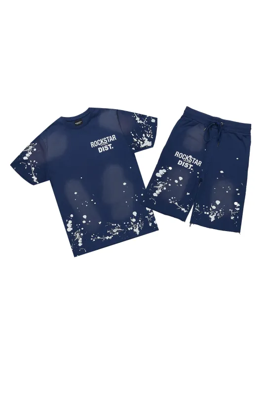Rafix Navy Graphic T-Shirt Short Set sold by Rockstar Original