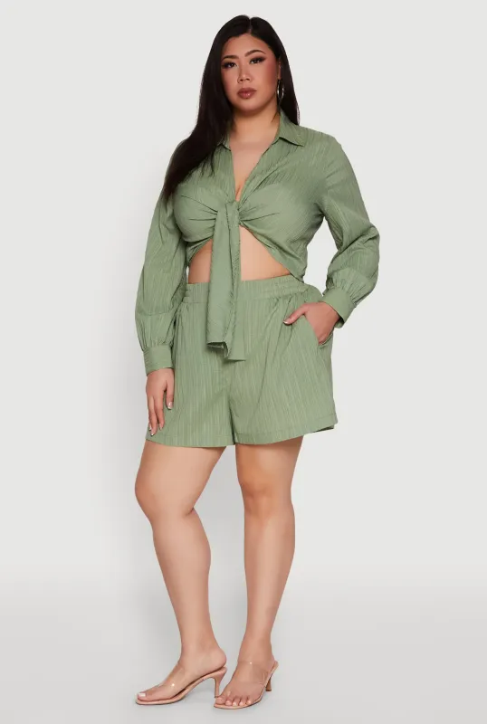 Plus Size Chic High Waisted Textured Knit Shorts sold by Rainbow