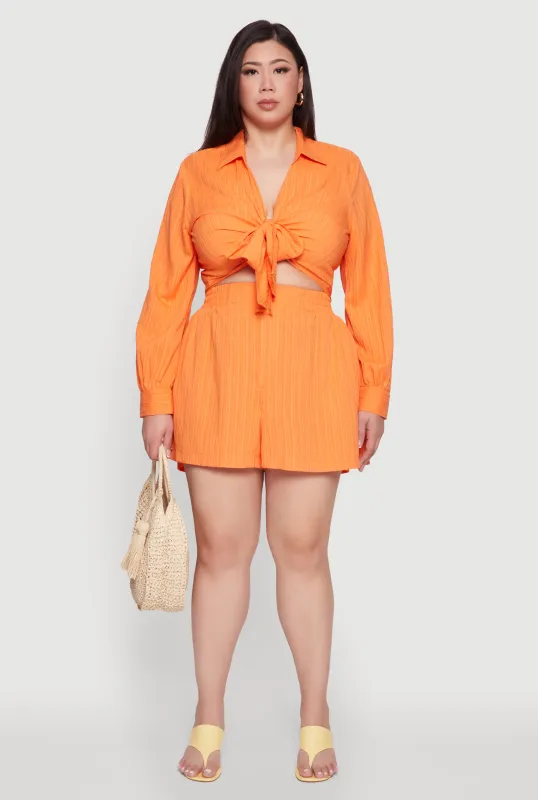 Plus Size Chic High Waisted Textured Knit Shorts sold by Rainbow