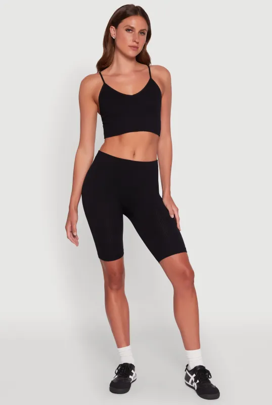 Seamless High Waisted Ribbed Knit Bike Shorts sold by Rainbow