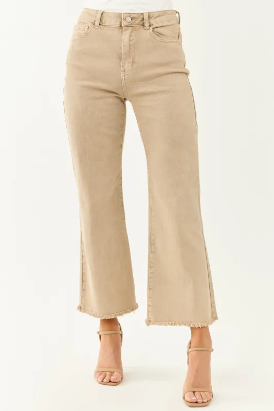 Beige Stretchy Acid Wash Bootcut Jeans sold by Lime Lush