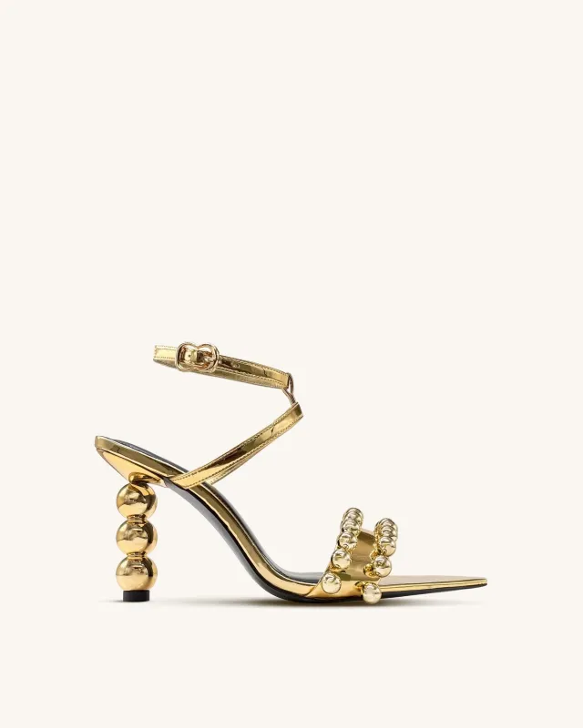 Mia Strappy High Heels With Beaded Detail - Gold sold by JW PEI
