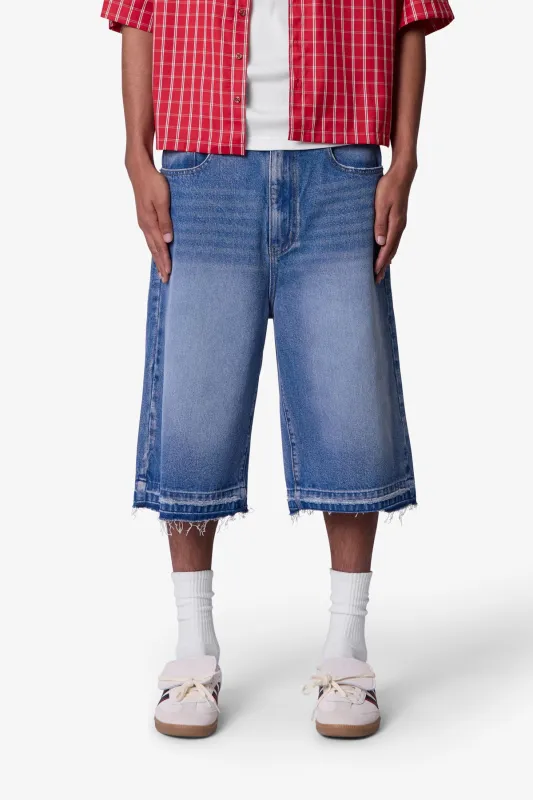 Ultra Baggy Raw Hem Denim Shorts - Washed Blue sold by MNML