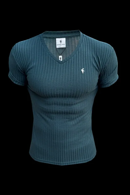 Father Sons Super Slim Forest Green / Silver V Neck Ribbed Crew - FSH1368 sold by Father Sons