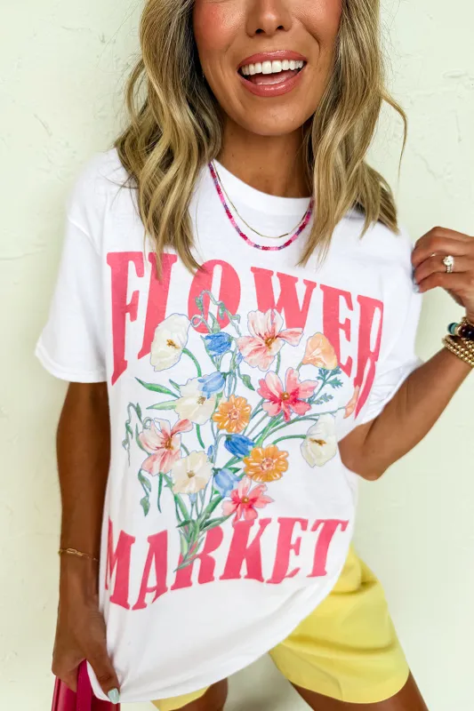 White FLOWER MARKET Graphic T Shirt sold by Beagle Boutique
