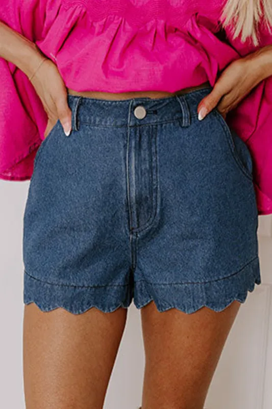 Scalloped Hemline Acid Wash High Waist Denim Shorts sold by Beagle Boutique