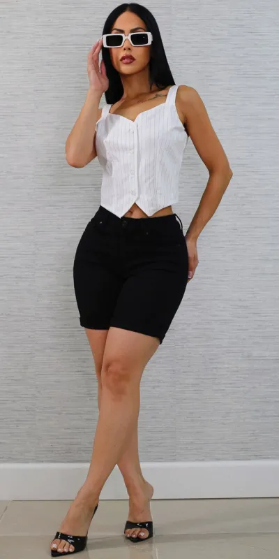 Stripe Denim Shorts  Look sold by Moda