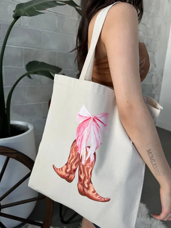 27 Cowboy Boot Bow Canvas Tote Bag sold by 27 Boutique