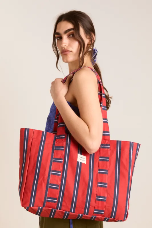 dm canvas tote - red stripe sold by Damson Madder