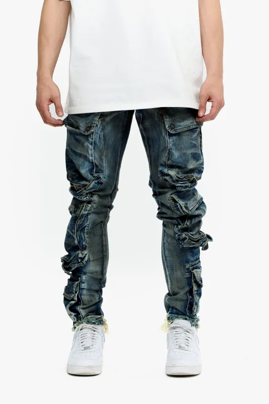 CliffJump Skinny Cargo Dirty Lt Blue Wash sold by valabasas