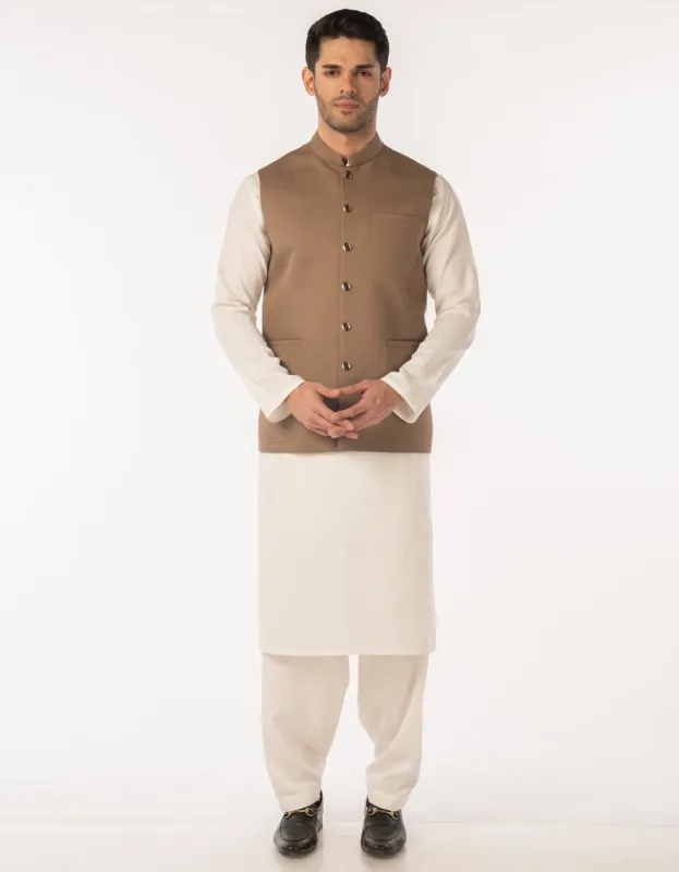 BROWN SUITING WAISTCOAT | JJVC-A-48243/S25/JJ10130-PN sold by Junaid Jamshed