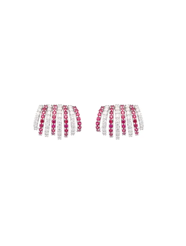 1.34ct  Diamond Ruby 18K Gold Cluster Earrings sold by Wish Fine Jewelry