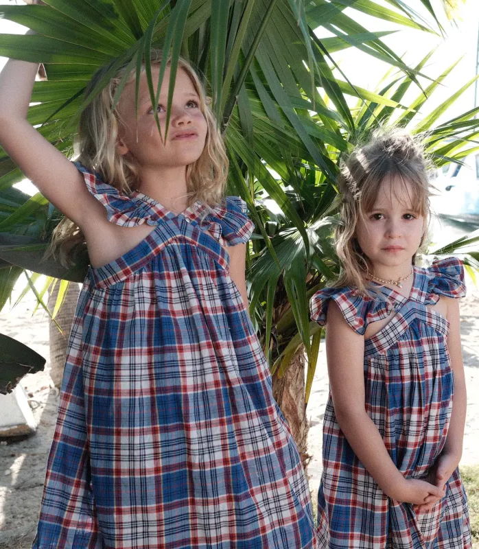 LITTLE NISHA DRESS -- COTE D’AZUR PLAID sold by Doen