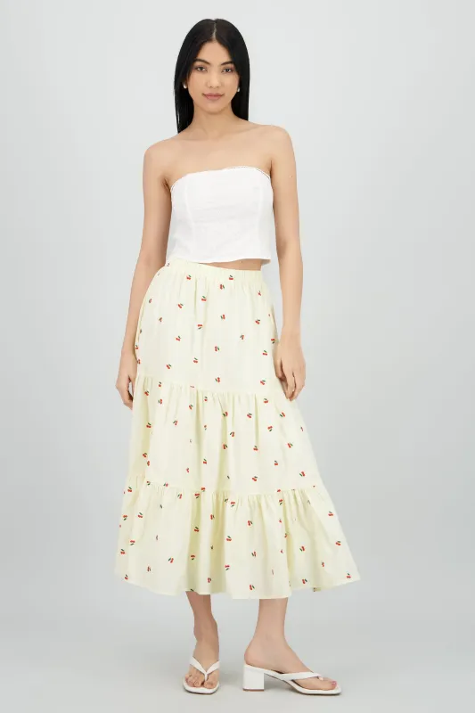 Falda maxi con bordado de cerezas sold by Shasa