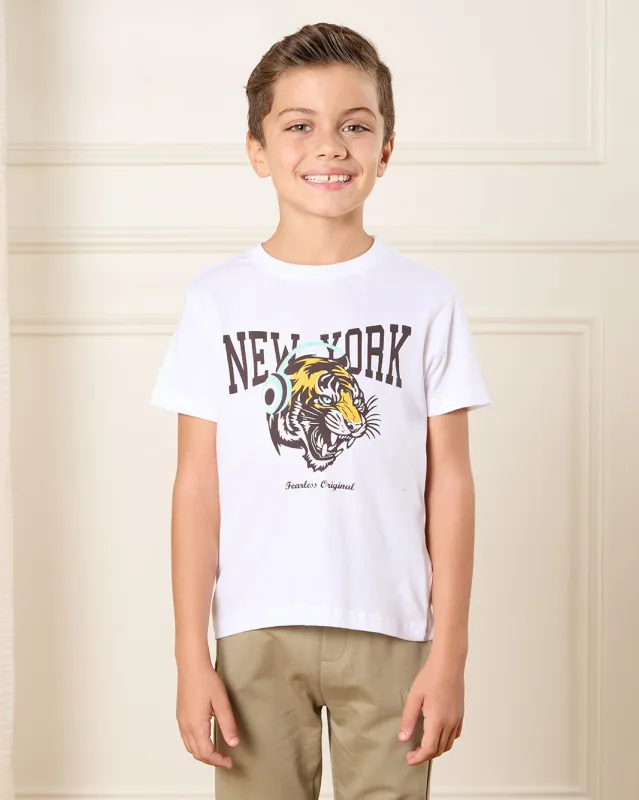 Boys White New York Print  T-Shirt sold by Redtag
