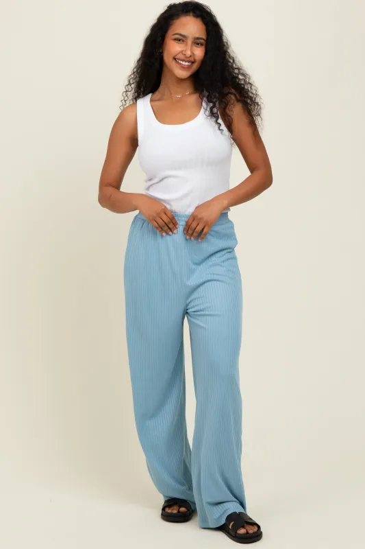 Light Blue Ribbed Side Pocket Lounge Pants sold by Pinkblush