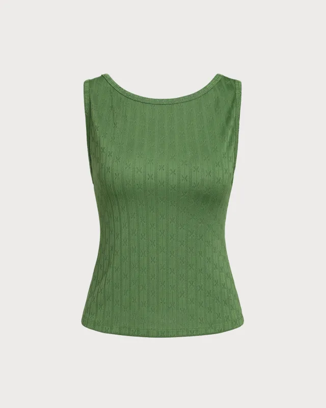 Green Boat Neck Knit Tank Top sold by rihoas
