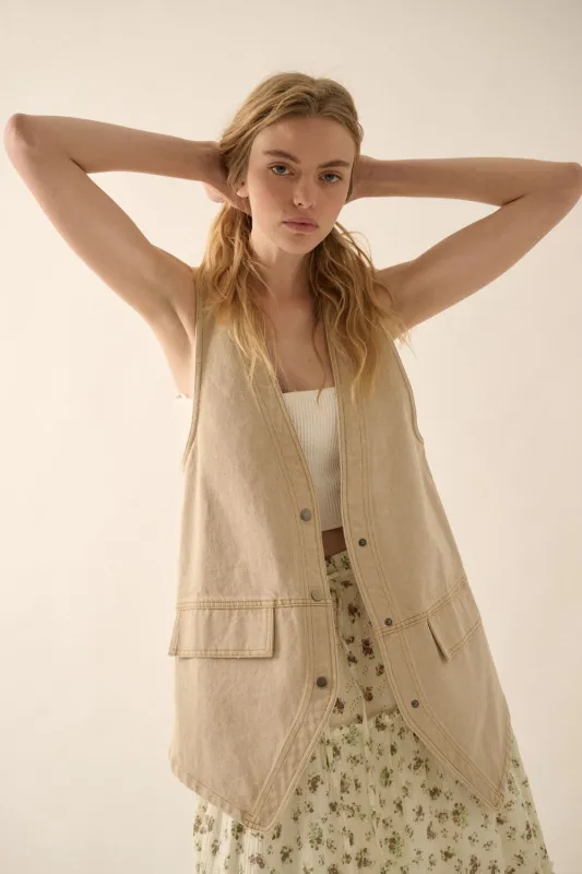 Longlined Denim Vest sold by Evercado