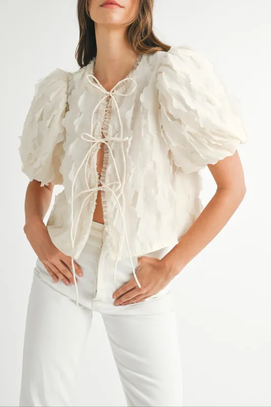 Textured Scallop Puff Sleeve Blouse Top sold by Evercado