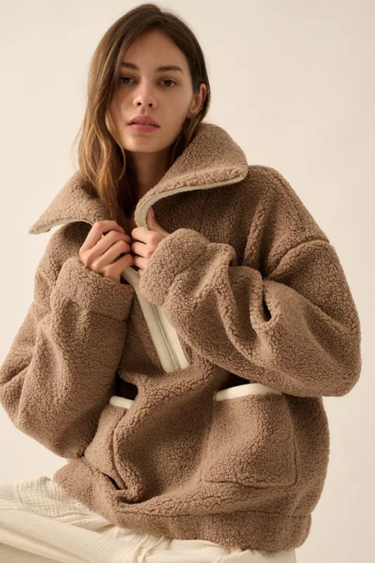 Oversized Sherpa Half Zip Pullover Jacket sold by Evercado