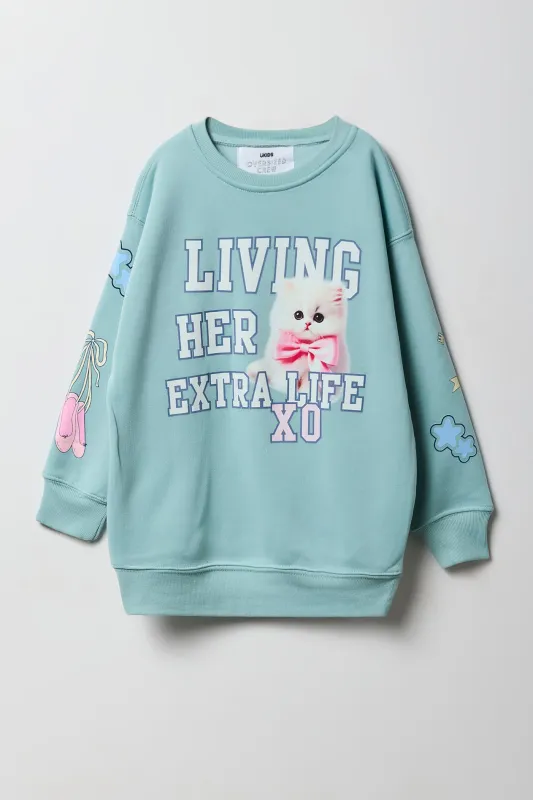Chandail surdimensionné en molleton à imprimé Living Her Extra Life pour fille sold by Urban Planet