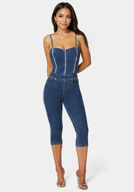 Fitted Capri Denim Jumpsuit sold by Bebe