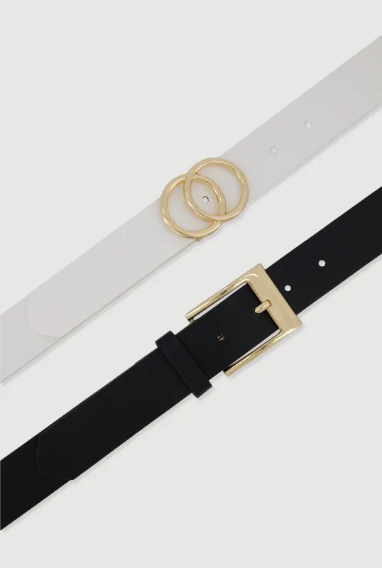 Metallic Buckle Faux Leather Belts 2 Pack sold by Rainbow