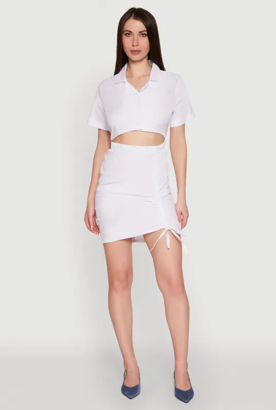 Lace Up Back Button Front Cut Out Mini Dress sold by Rainbow