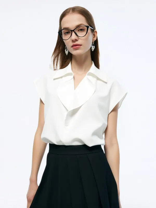 100% Cotton Ruffle Trim Women Blouse sold by Goelia