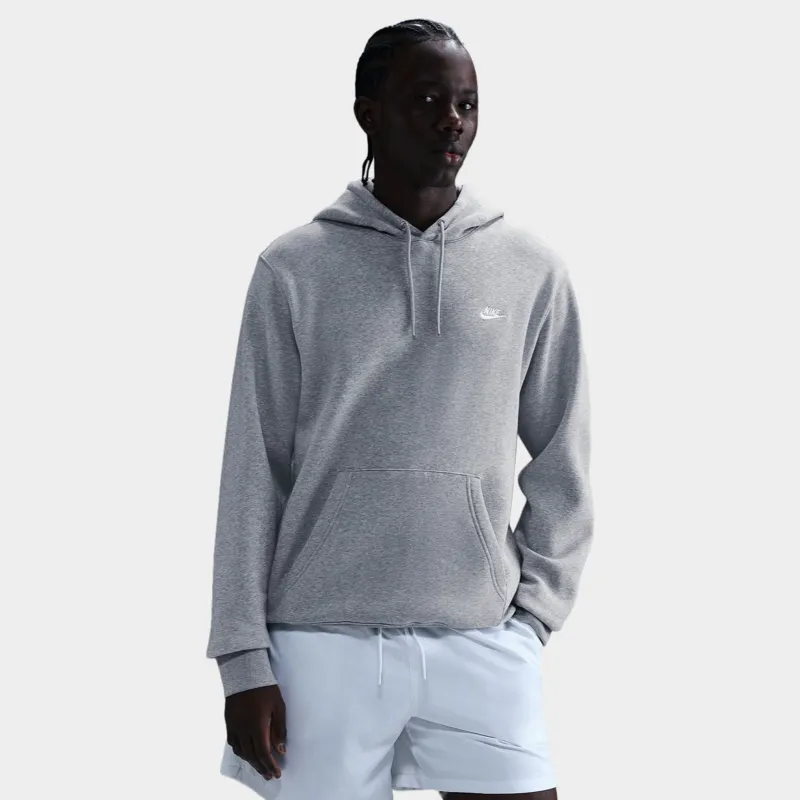 Nike Club Fleece Pullover Hoodie Dark Grey Heather / Light Smoke Grey - White sold by JD Sports