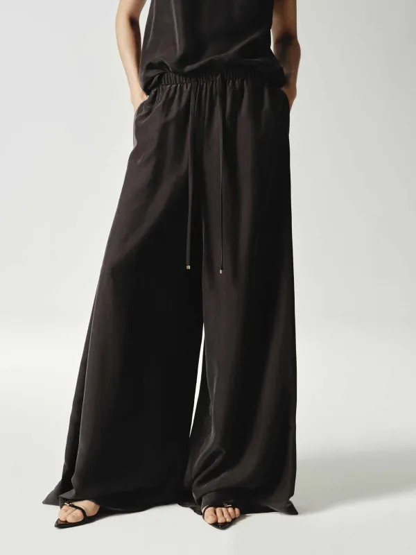 Wide Leg Silk Trousers sold by Mo&Co