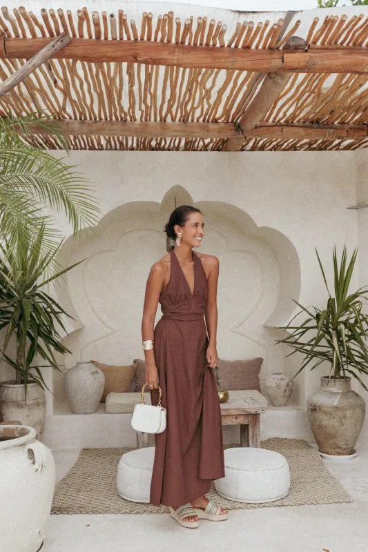 Marie Halterneck Maxi Dress - Chocolate sold by Petal & Pup