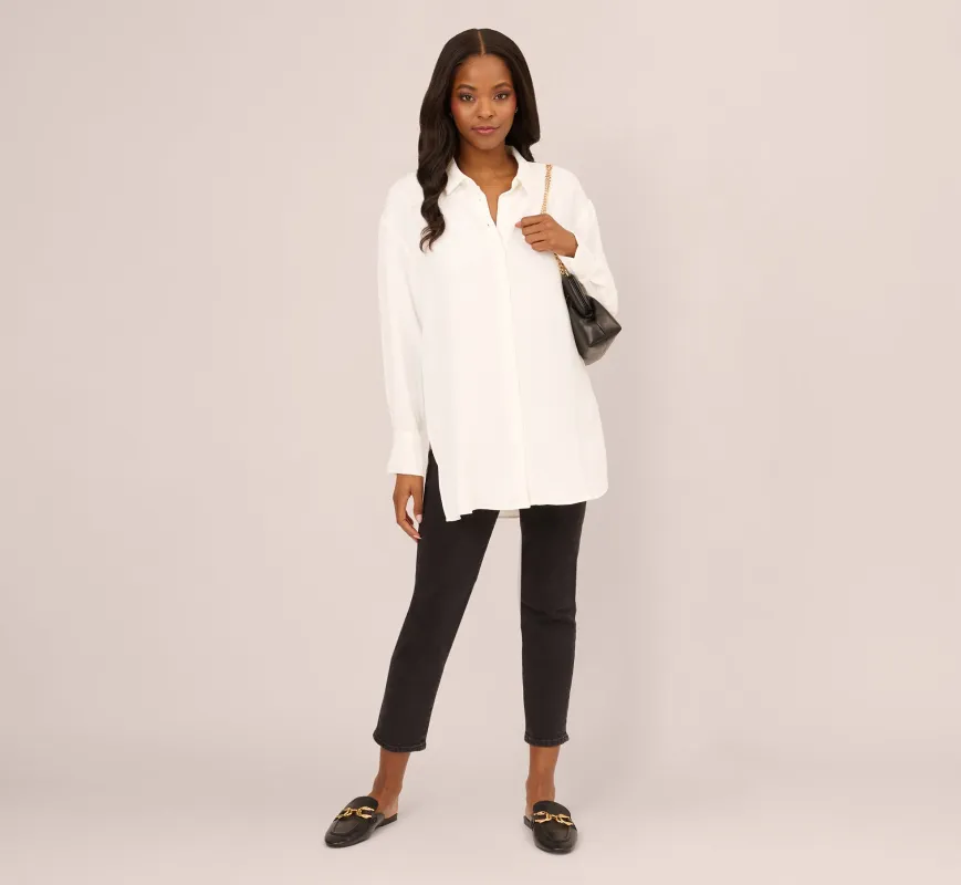 Long Sleeve Button Front Airflow Blouse In Ivory sold by Adrianna Papell