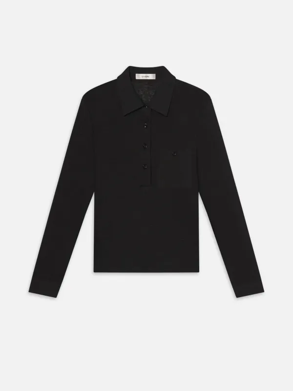 The Long Sleeve Caddy Polo -- Black sold by Frame Denim