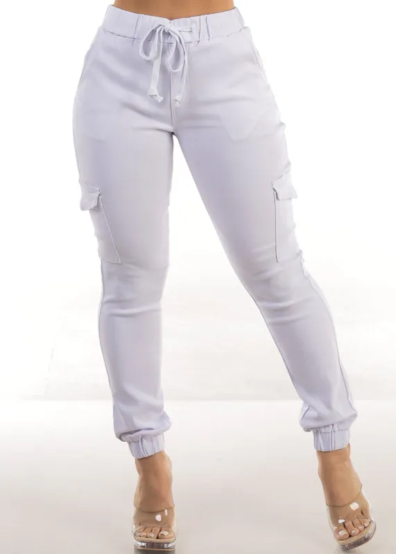 High Waist Hyper Stretch Cargo Jogger Pants White sold by Moda