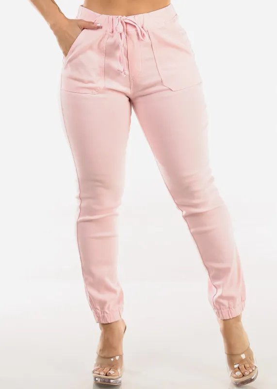 High Waist Hyper Stretch Cuffed Jogger Pants Light Pink sold by Moda