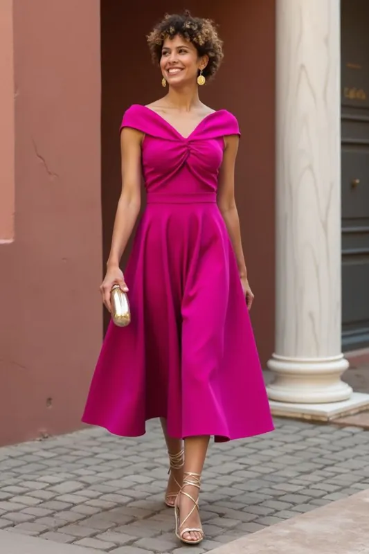 Fuchsia Off The Shoulder A Line Mother Of The Bride Dress sold by Zapaka