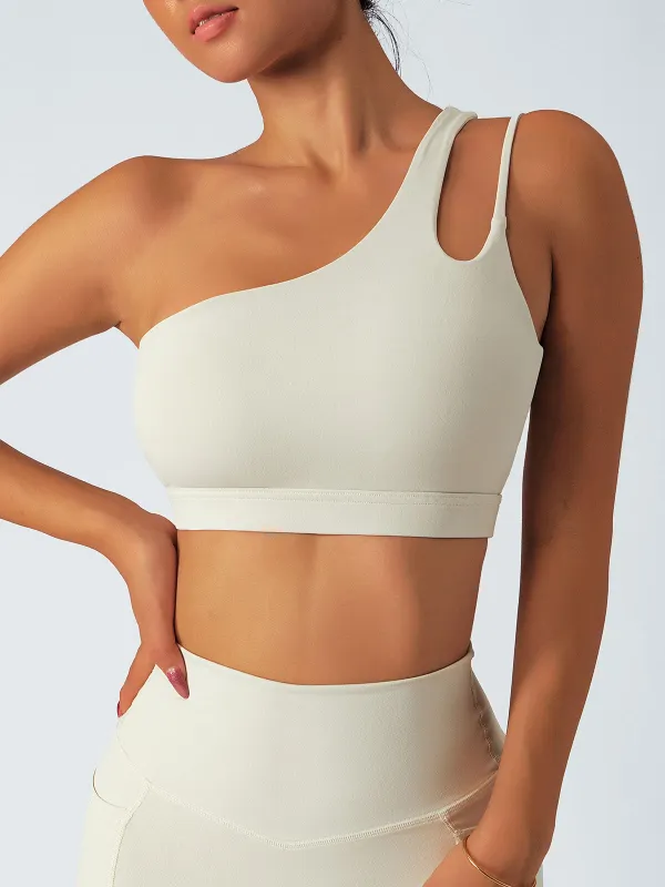 White Off-Shoulder Sports Bra sold by BERLOOK