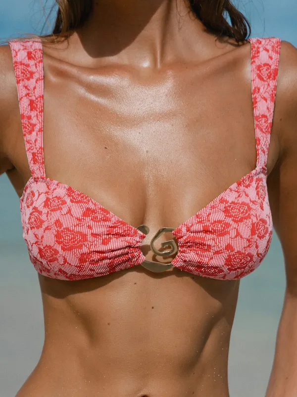 Red Rose Textured Bikini Top sold by BERLOOK