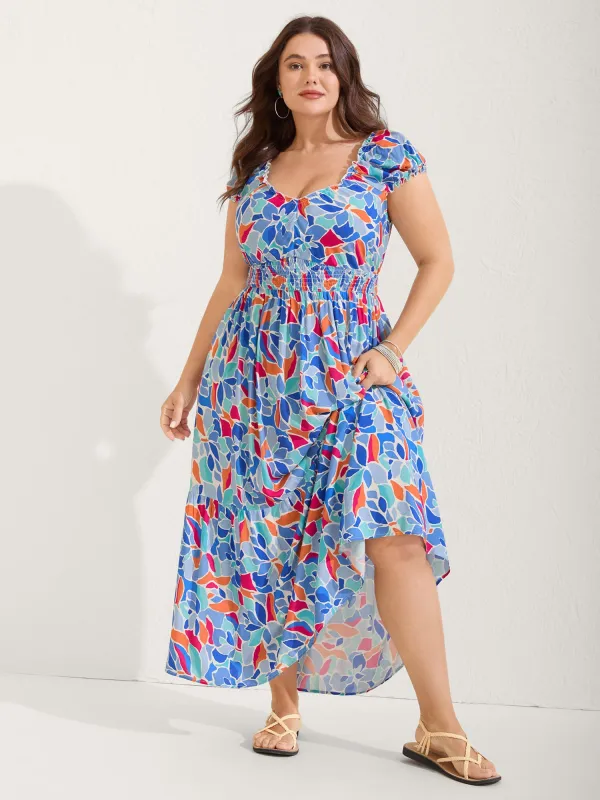 Floral Abstract Shirred Waist Midi Dress sold by Bloomchic