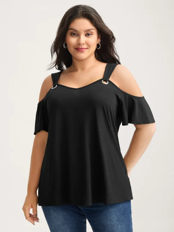 Off-Shoulder Loop Detail T-Shirt sold by Bloomchic
