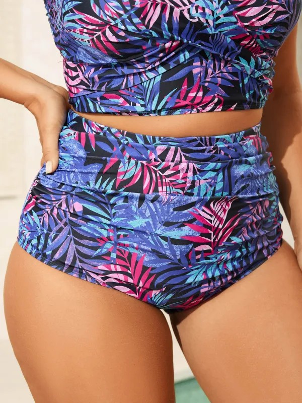Tropical Print Ruched Swim Bottoms sold by Bloomchic