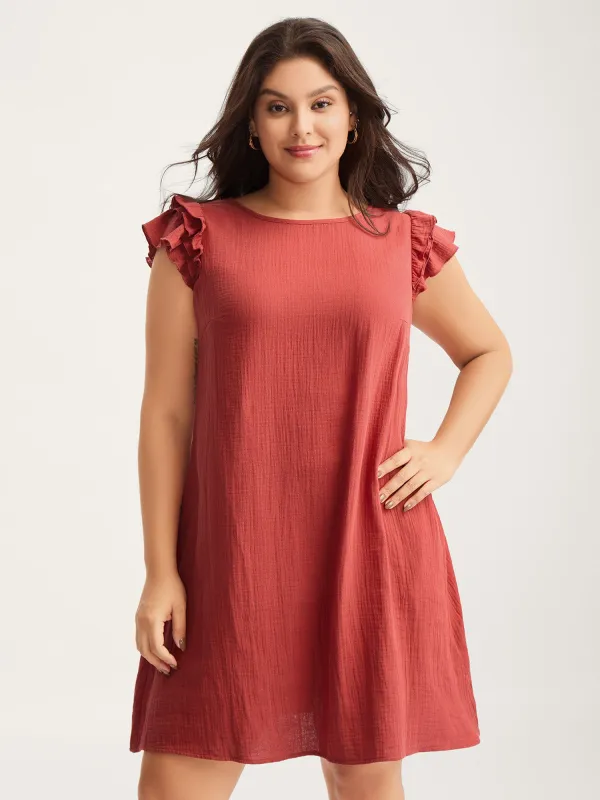 Pure Cotton Textured Ruffled Midi Dress sold by Bloomchic